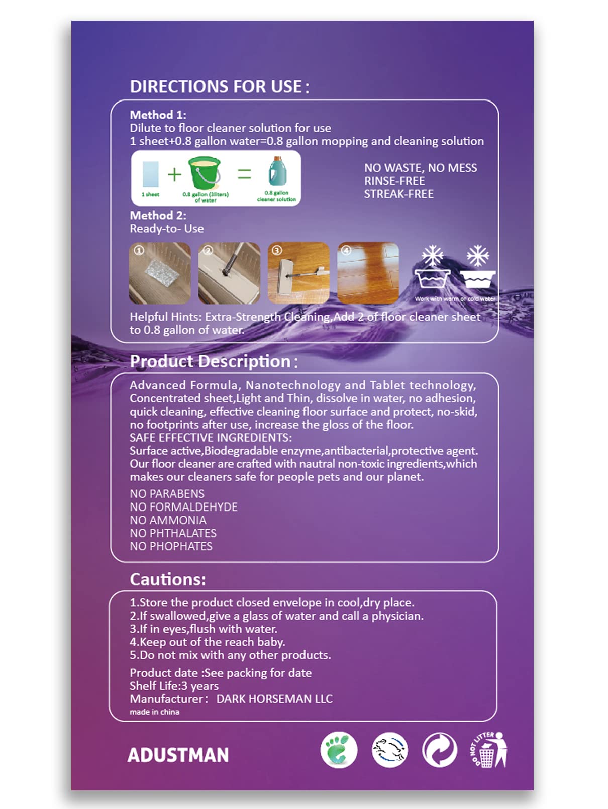 Eco Friendly Floor Cleaner Concentrated Biodegradable Cruelty-Free Hard-Surface Hardwood Laminate Vinyl LVT LVP Marble,Plastic Free Light-weight