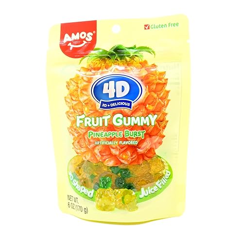 Amos 4D Pineapple Burst Gummy Candy 6 oz. Bag