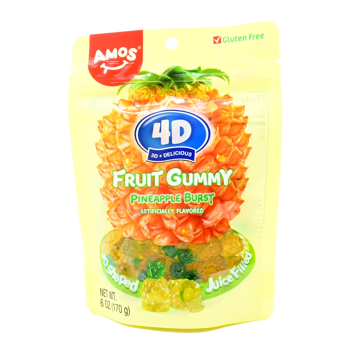 Amos 4D Pineapple Burst Gummy Candy 6 oz. Bag