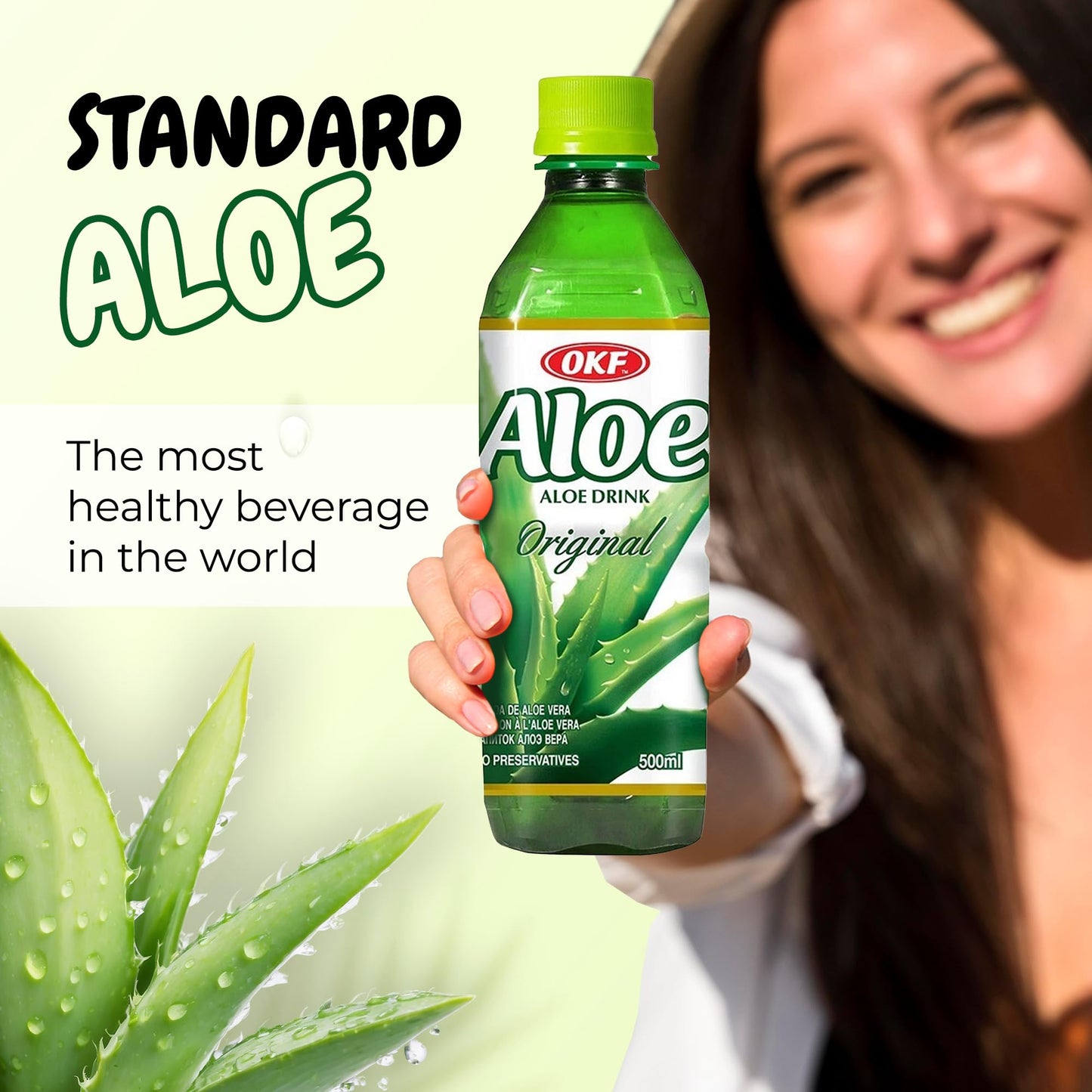 OKF Aloe Vera Drink Juice with Pure Aloe Pulp, Variety, 16.9 oz. (Original, Pack of 20), Plant Based Drink, Korean drinks