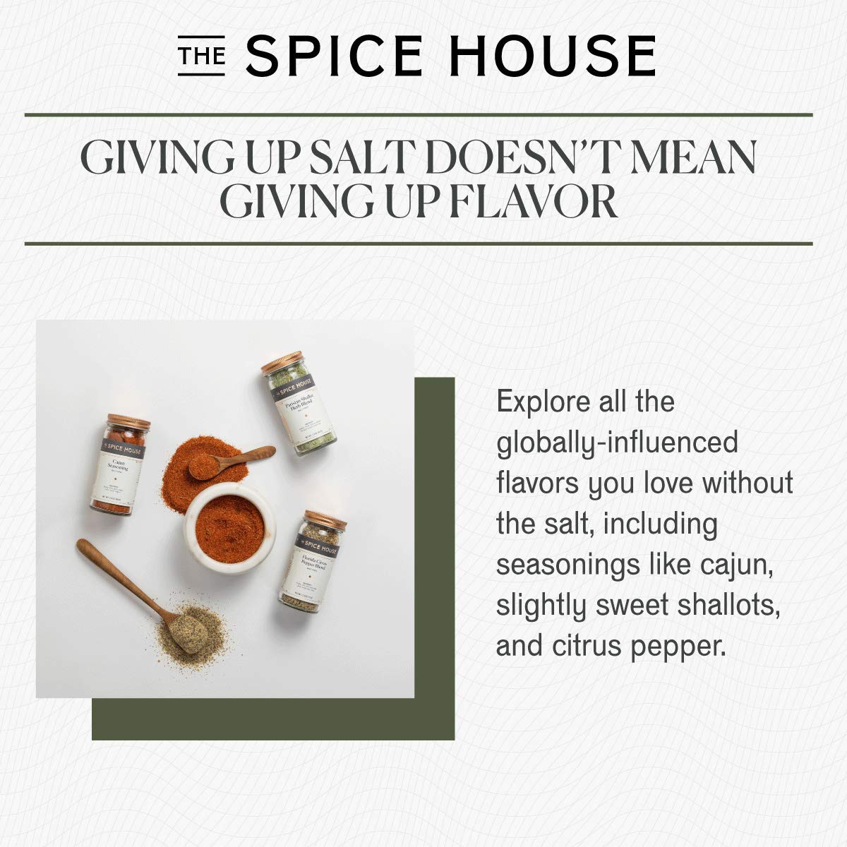 Spice House - No Salt Variety Set - 3 Count - ½ Cup Each - Sealed Display Jars - The Freshest Seasonings Including Cajun and Citrus Pepper - Perfect