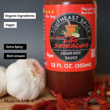SOUTHEAST SPICE ORGANIC HOT SAUCE - Original Lao Sriracha, bottle red chili sweet garlic pepper siracha, extra Asian sauces, vegan premium natural