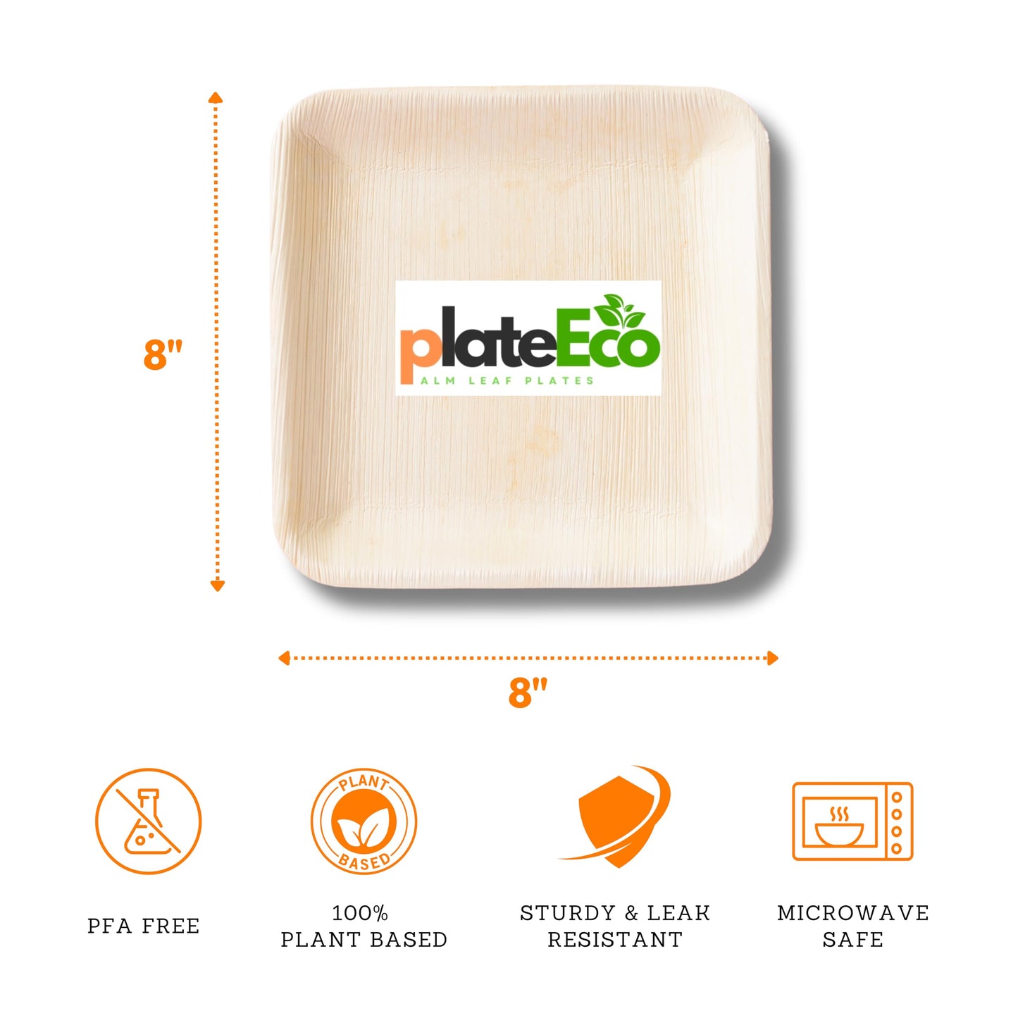PlateEco Palm Leaf Plates Combo Pack - 8” & 10” Biodegradable Disposable Plates with Forks & Knives (25 Each) | Eco-Friendly Organic Areca Dinnerware