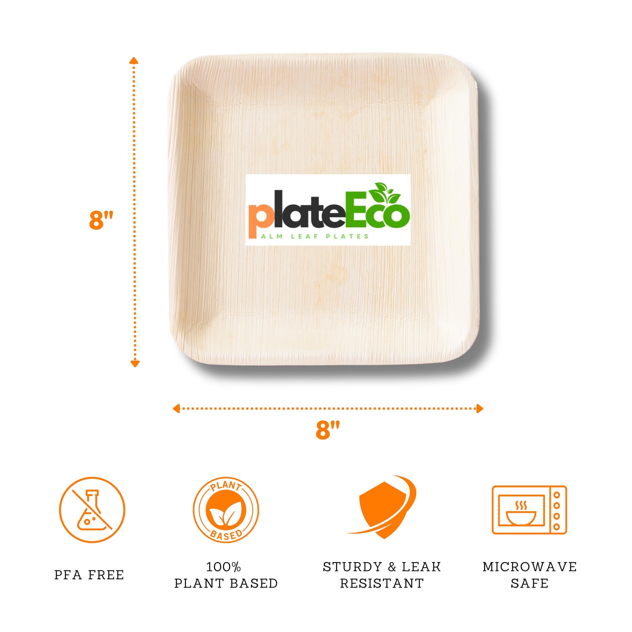 PlateEco Palm Leaf Plates Combo Pack - 8” & 10” Biodegradable Disposable Plates with Forks & Knives (25 Each) | Eco-Friendly Organic Areca Dinnerware
