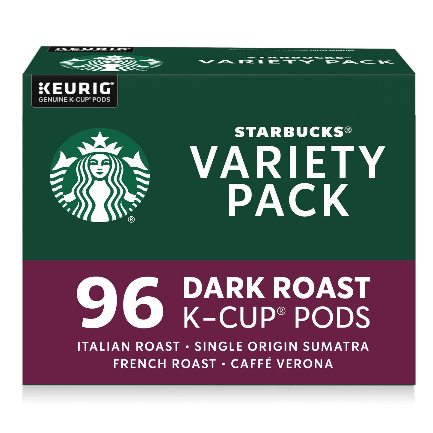 Starbucks K-Cup Coffee Pods, Dark Roast Hot or Iced Coffee, Variety Pack, 96 Keurig Pods