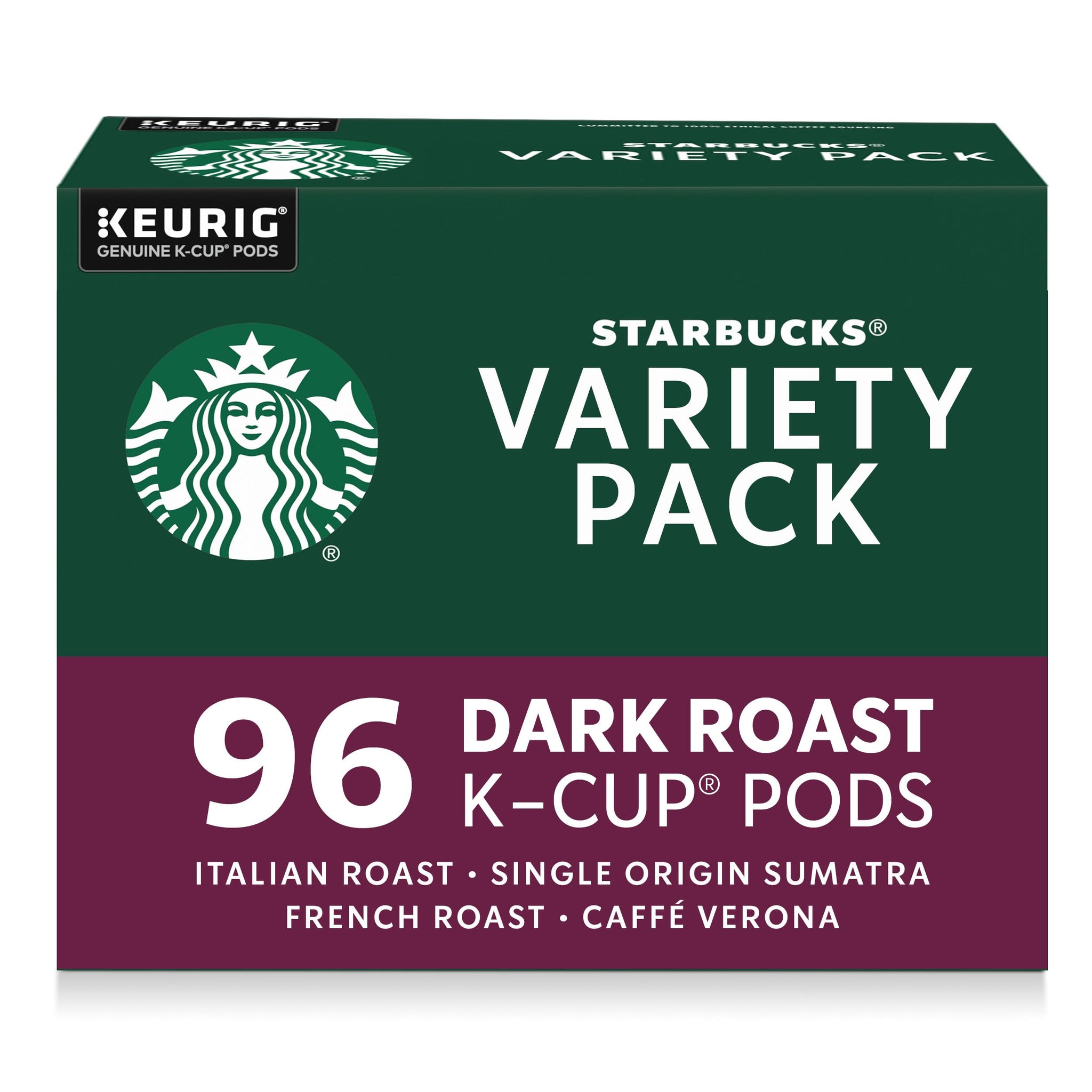 Starbucks K-Cup Coffee Pods, Dark Roast Hot or Iced Coffee, Variety Pack, 96 Keurig Pods