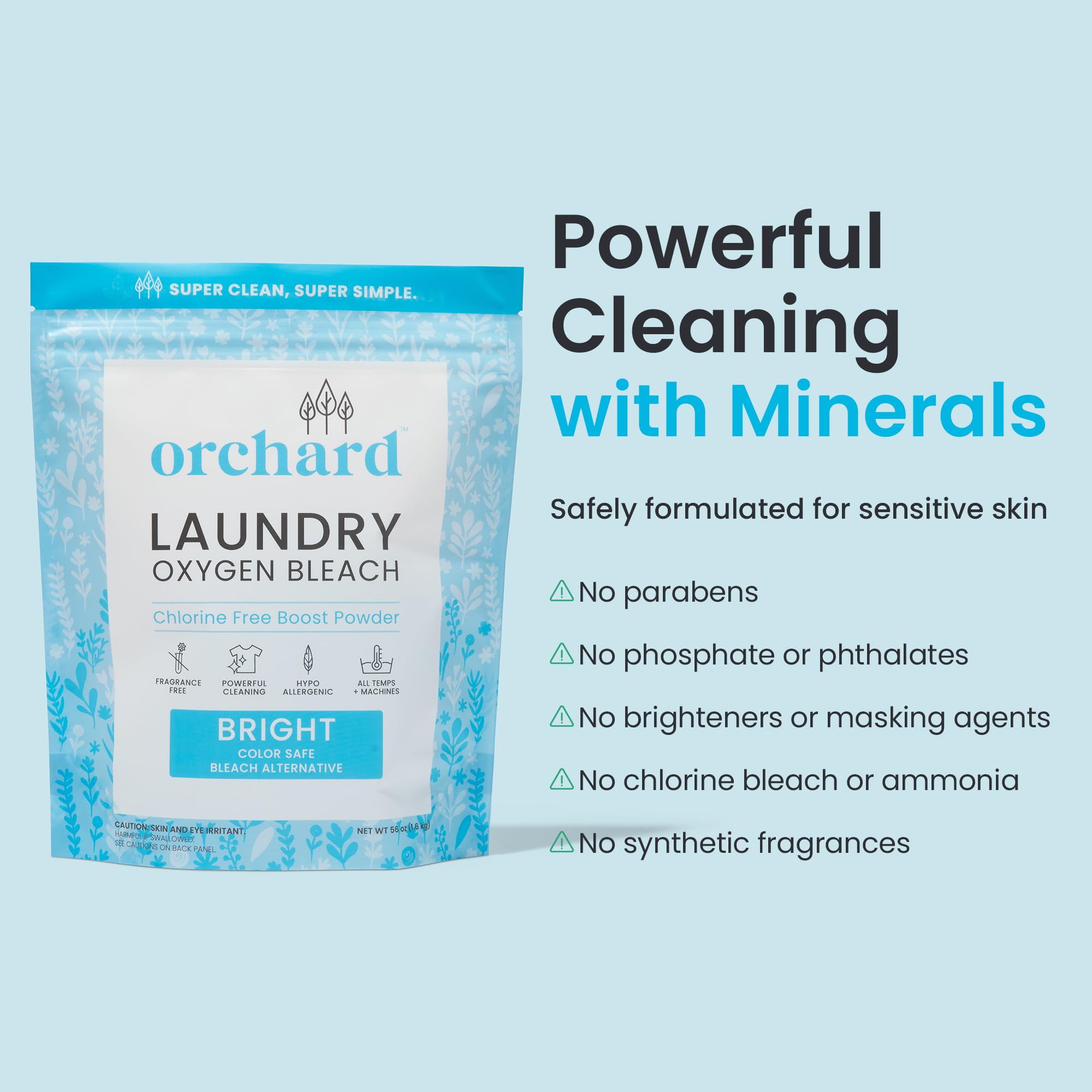 Orchard Oxygen Bleach Powder - Color Safe Stain Remover - Unscented Bleach Alternative - 90 Loads - Hypoallergenic for Sensitive Skin