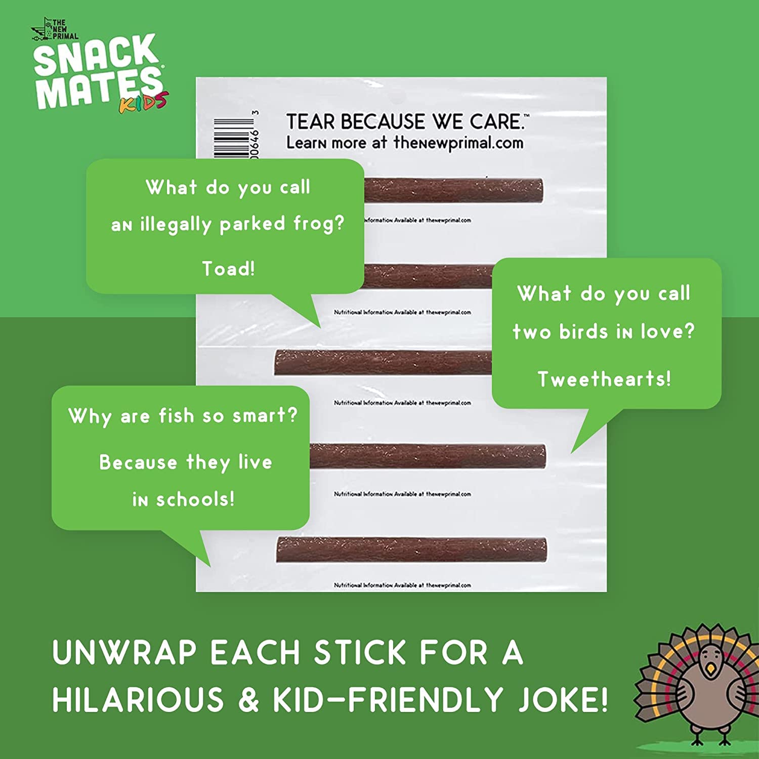 Snack Mates by The New Primal, Turkey Stick, All-Natural Turkey, High Protein and Low Sugar Kids Snack, Certified Paleo, Certified Gluten-Free