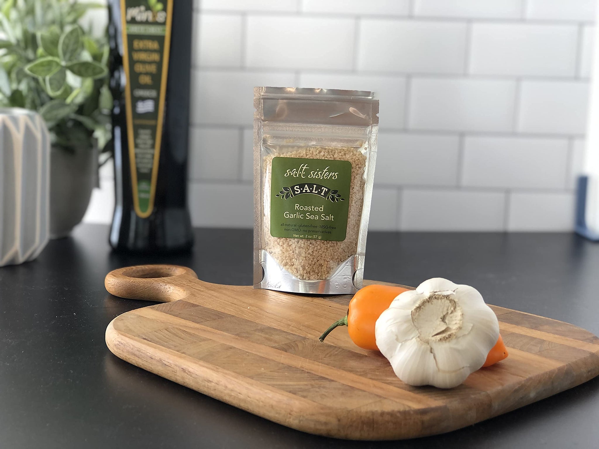 s.a.l.t. sisters Roasted Garlic Sea Salt | All-Natural, Gluten Free, MSG Free, Non-GMO | Easily Dissolvable Roasted Garlic Infused Coarse Sea Salt |