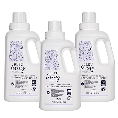 Bleu Lavande - 3 Pack Natural Liquid Laundry Detergent - Concentrated Detergent - Biodegradable - Pure Lavender Essential Oil - No Phosphates - No