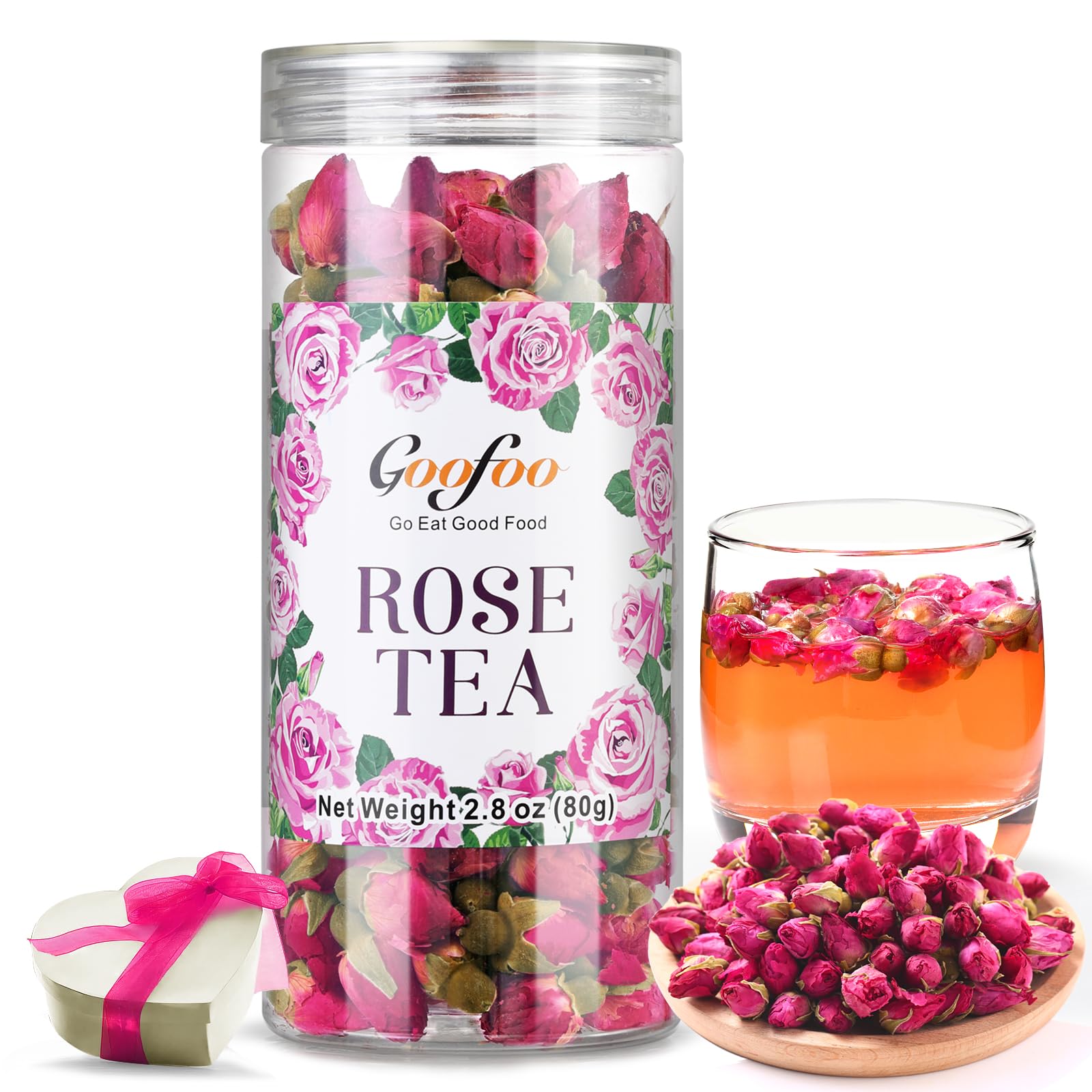 Dried Rose Buds Tea, Edible Roses Whole Flowers Loose Leaf, Premium Rose Tea Beverages, Natural Fragrant, Ideal for Gift, 2.8 oz