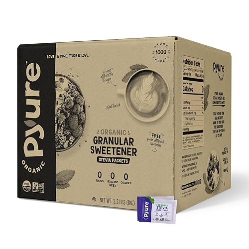 Pyure Organic Stevia Packets | Zero Calorie Sweetener for Coffee, and Baking | Granulated Stevia Sugar Substitute | Plant-Based, Keto, Diabetic & Paleo Friendly | USDA Organic, Non-GMO | 1000 Packets