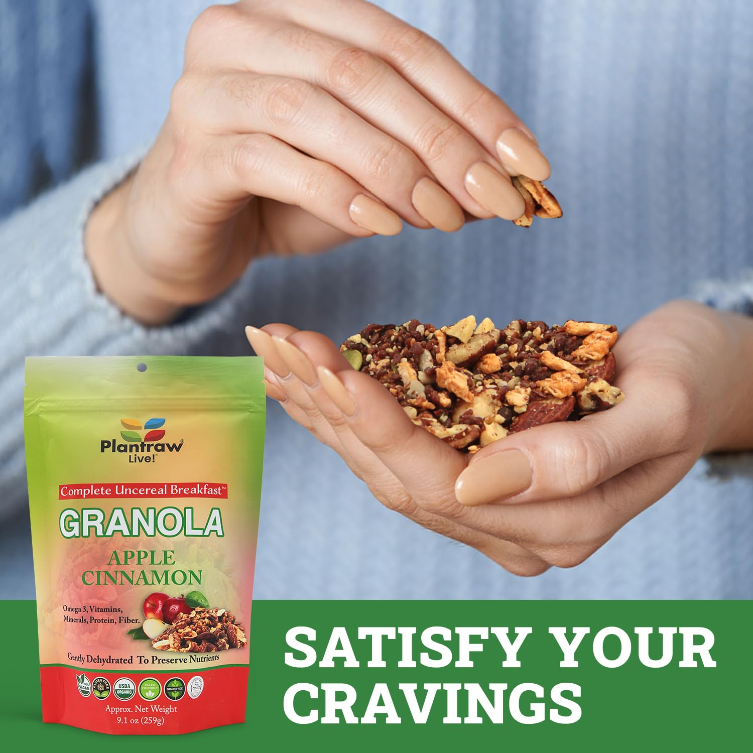 Apple Cinnamon Un-Cereal™ Granola Gluten Free and Grain Free, Dehydrated 9.3oz Pack of healthy granola, Perfect for Smoothies, Free from Cheap