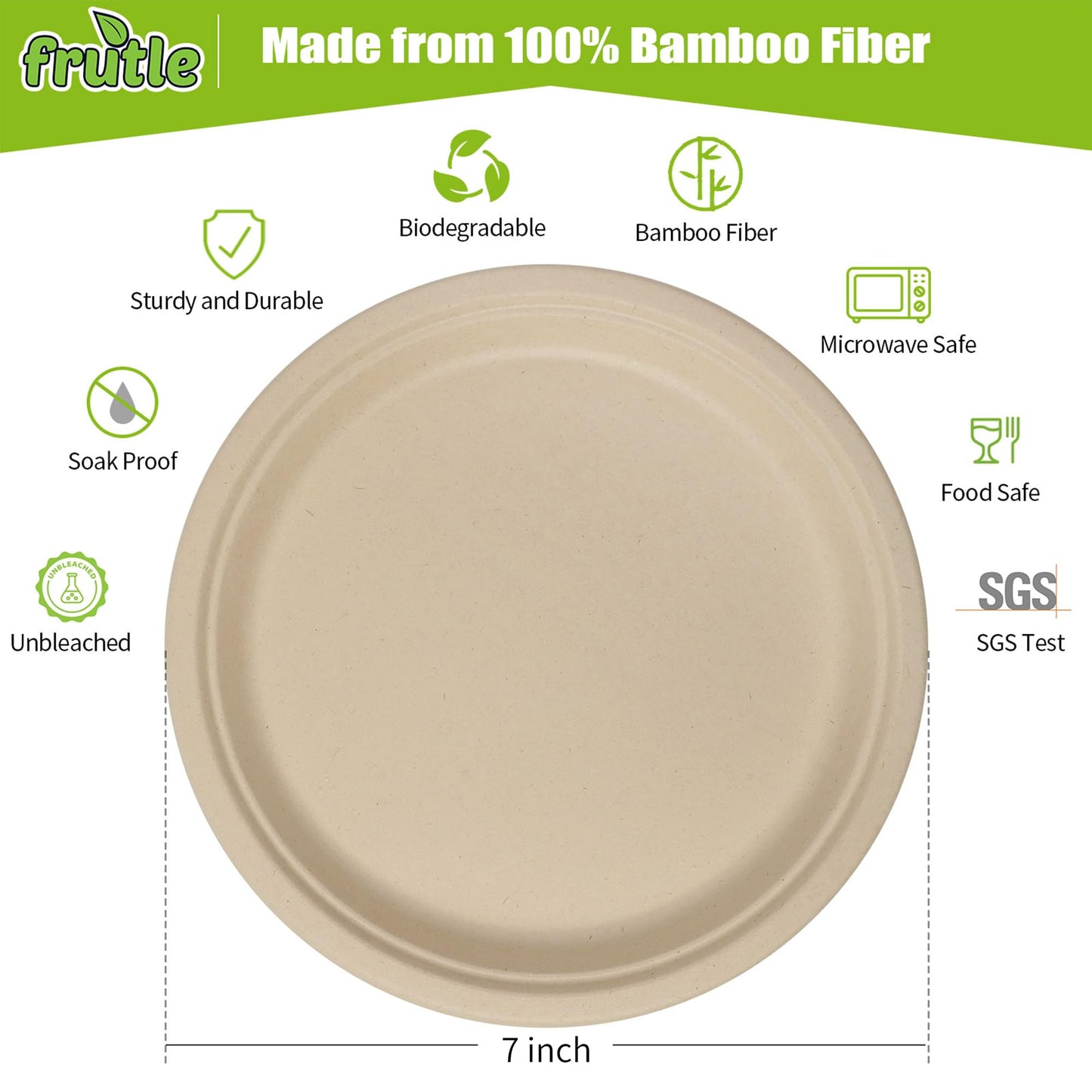 FRUTLE 150 Pack 7 INCH Paper Plates,Unbleached Heavy Duty Disposable Paper Plates for large party, picnics,Eco-Friendly Everyday Use,Commercial