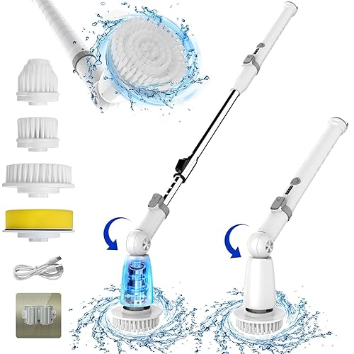 Electric Spin Scrubber, 2024 Upgraded Bathroom Cleaner, Power Shower Cleaning Brush with Extendable Handle & 4 Brush Heads, Dual Speed & USB-C