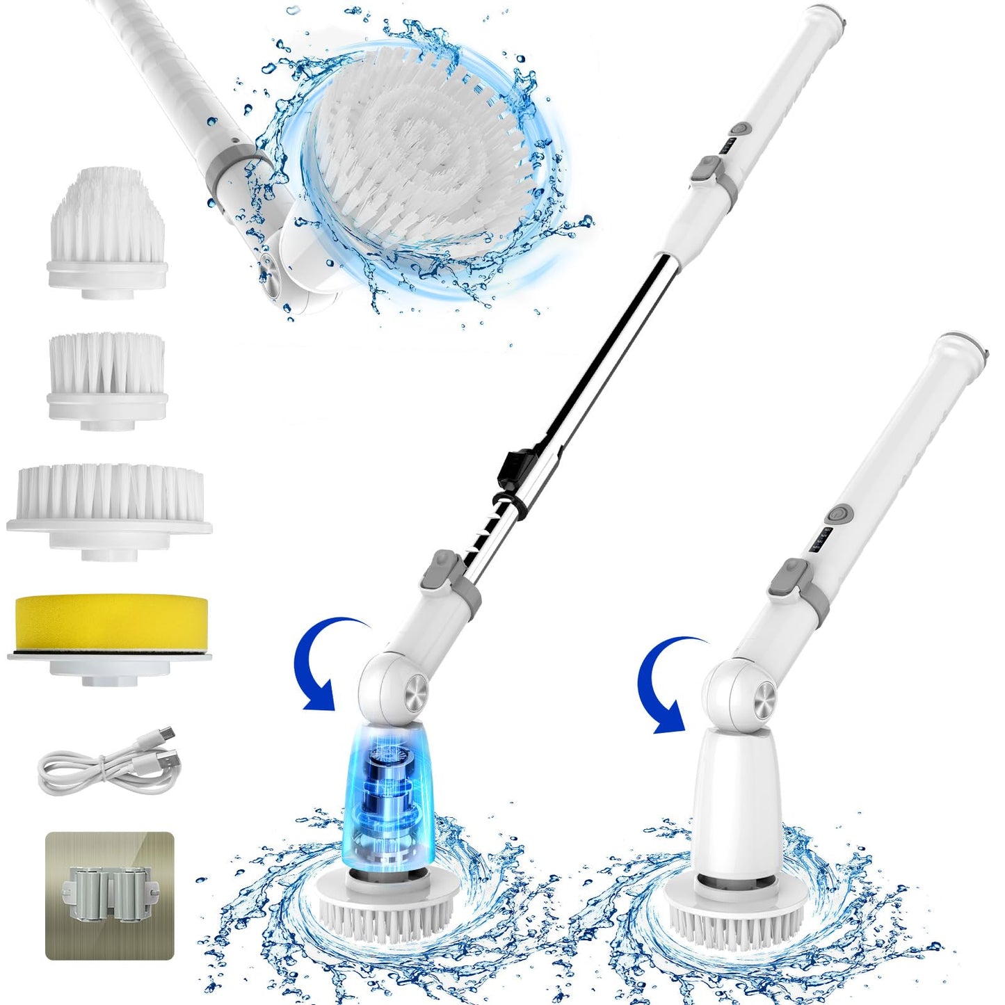 Electric Spin Scrubber, 2024 Upgraded Bathroom Cleaner, Power Shower Cleaning Brush with Extendable Handle & 4 Brush Heads, Dual Speed & USB-C