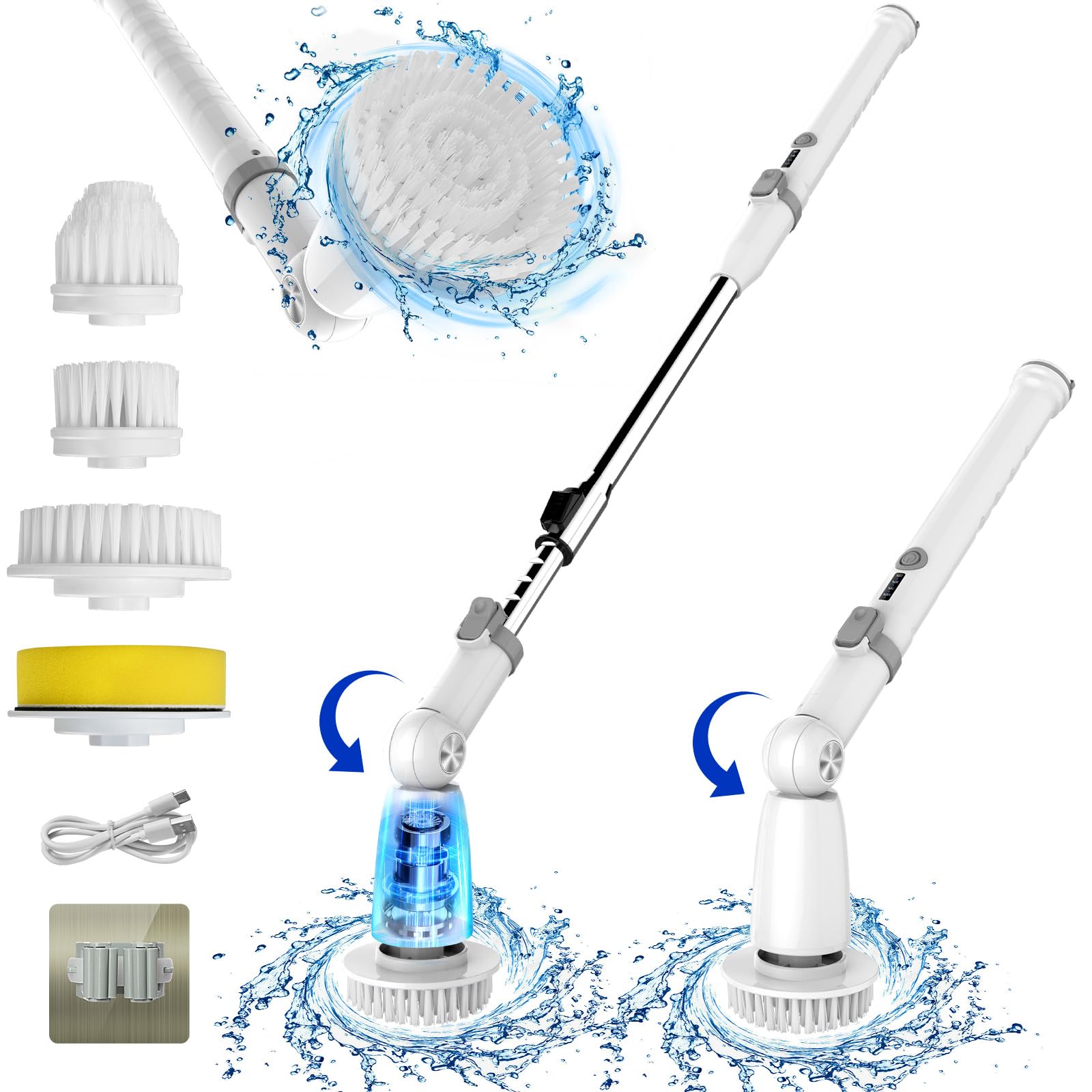 Electric Spin Scrubber, 2024 Upgraded Bathroom Cleaner, Power Shower Cleaning Brush with Extendable Handle & 4 Brush Heads, Dual Speed & USB-C