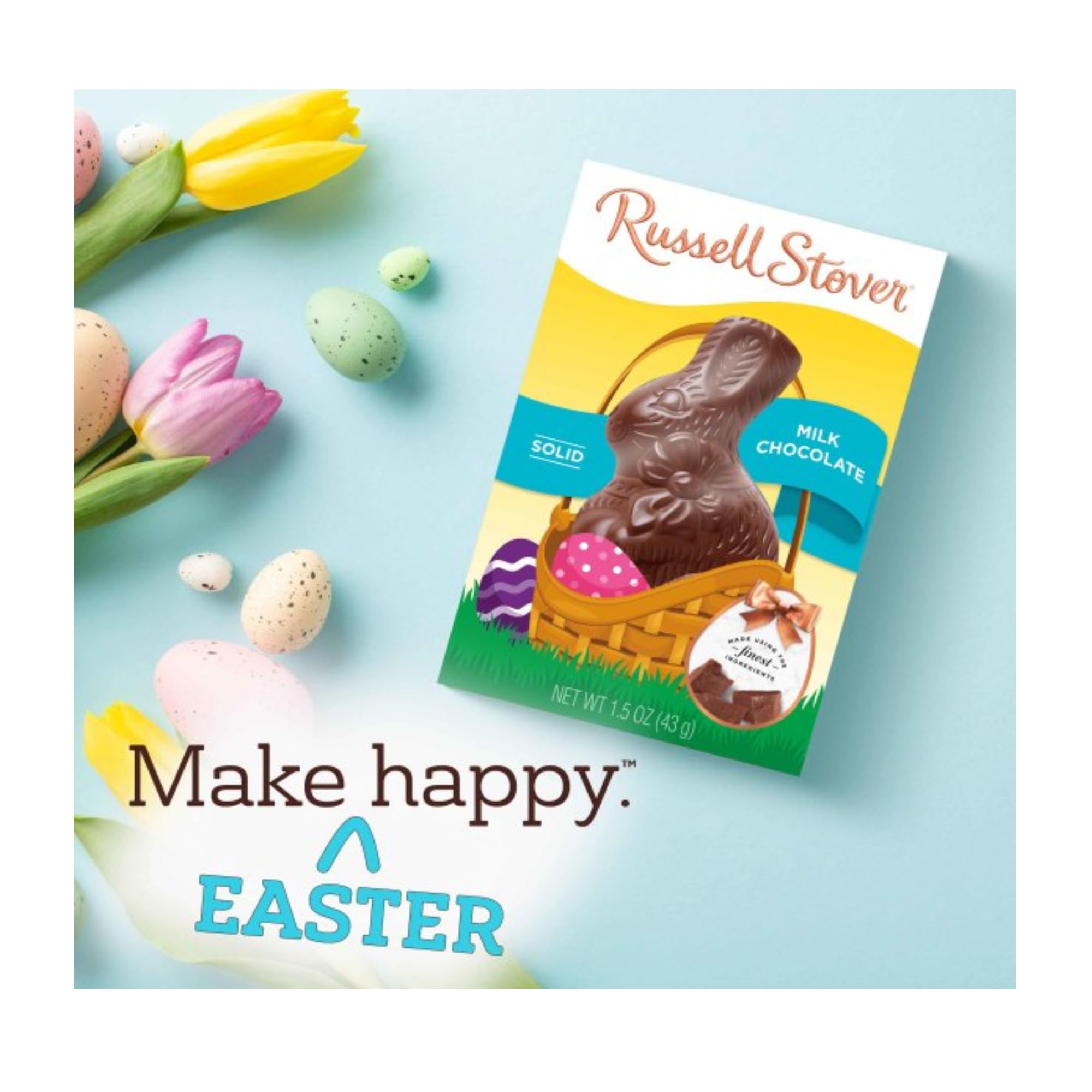 Russell Stover Milk Chocolate Bunnies - Pack of 3 - Solid Milk Chocolate - Perfect for Easter Baskets or Sharing with Friends and Family - Tasty