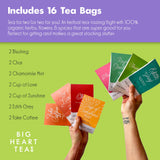 Big Heart Tea Co. Tea Bags Sampler Set - Certified Organic, Ayurvedic Herbal Tea - Small Batch Ground Herbs, Florals, Spices in Zero Plastic Sachets