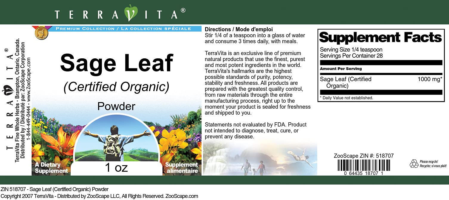 Sage Leaf (Certified Organic) Powder (1 oz, ZIN: 518707) - 3 Pack
