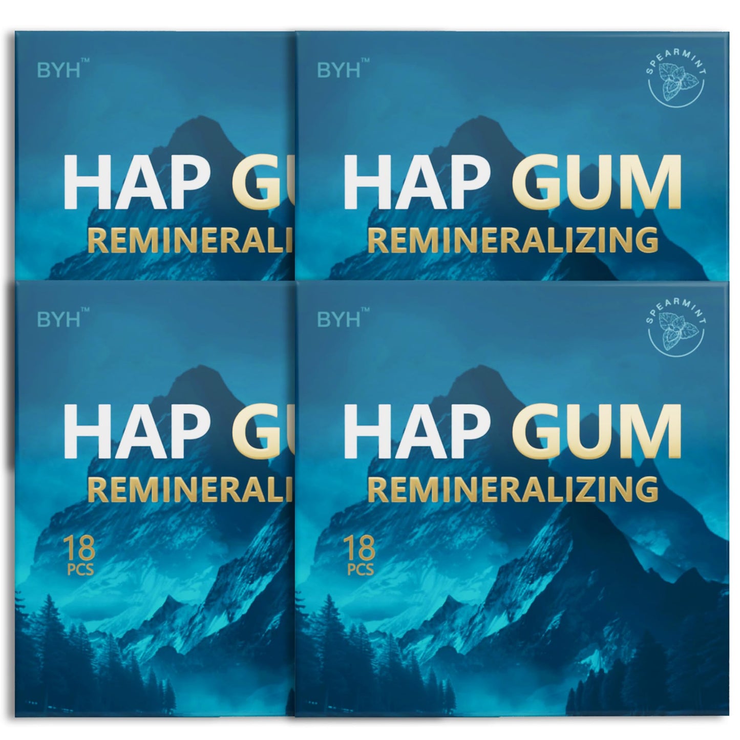Remineralizing Gum with Hydroxyapatite & Xylitol - Daily Sugar-Free Gum for Enamel Support and Oral Health (18 Count (Pack of 4))