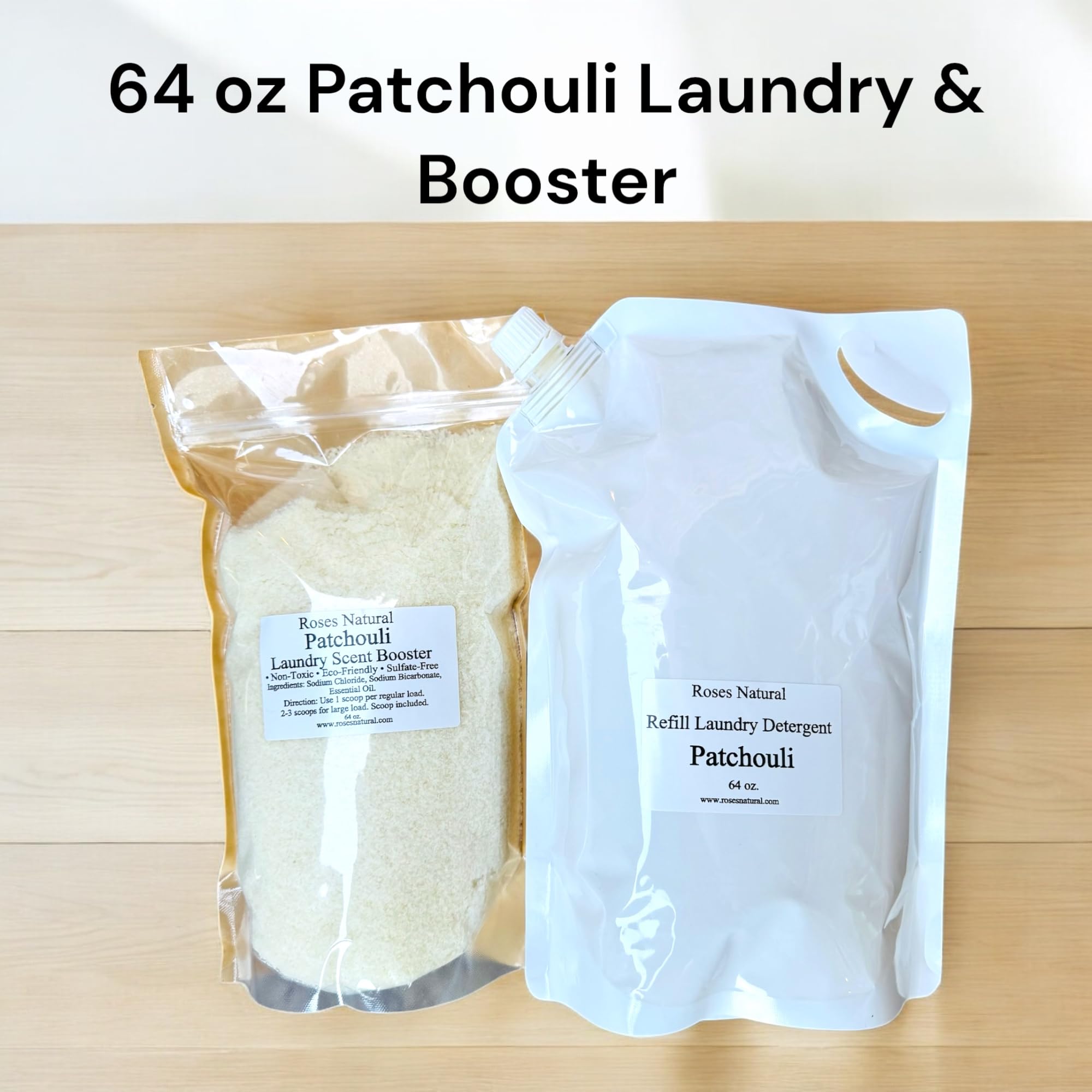 Patchouli Laundry Detergent and Scent Booster Bundle, 64 oz Each, Non-Toxic, Sulfate-Free, Eco-Friendly, Patchouli Essential Oil Scented, Made in the