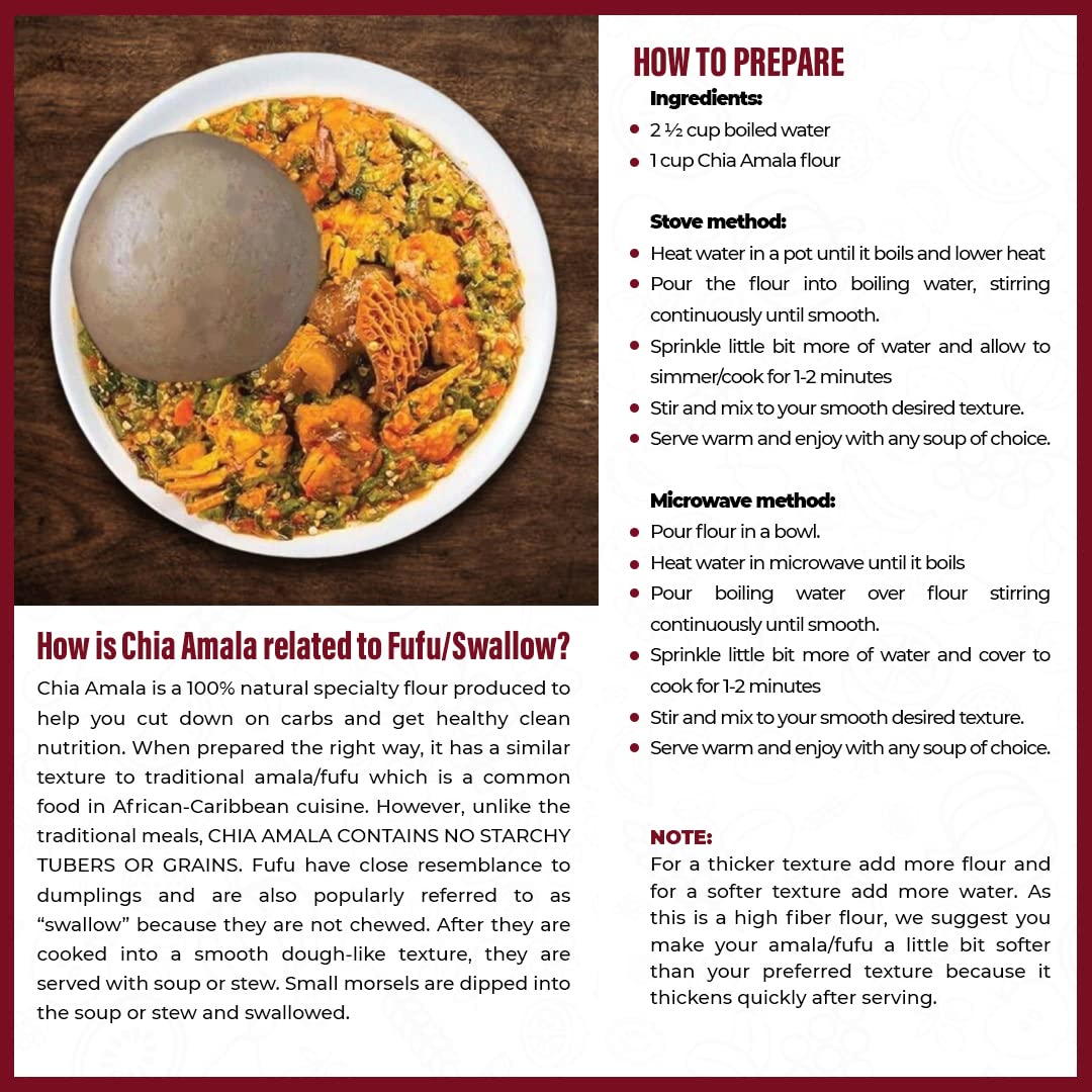 Dals Foods Healthy Nutritious Fufu, Chia Amala | 100% Natural Flour, Low-Carb, Plant-Based Fiber & Protein Blend, Gluten Free Baking & Cooking