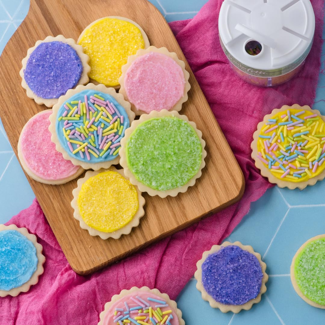 Sweets Indeed Dye Free Pastel Sprinkles 6 Cell, Yellow Blue Purple and Pink Sugar with Pastel Jimmies, No Artificial Dyes, Edible Cake Decorations