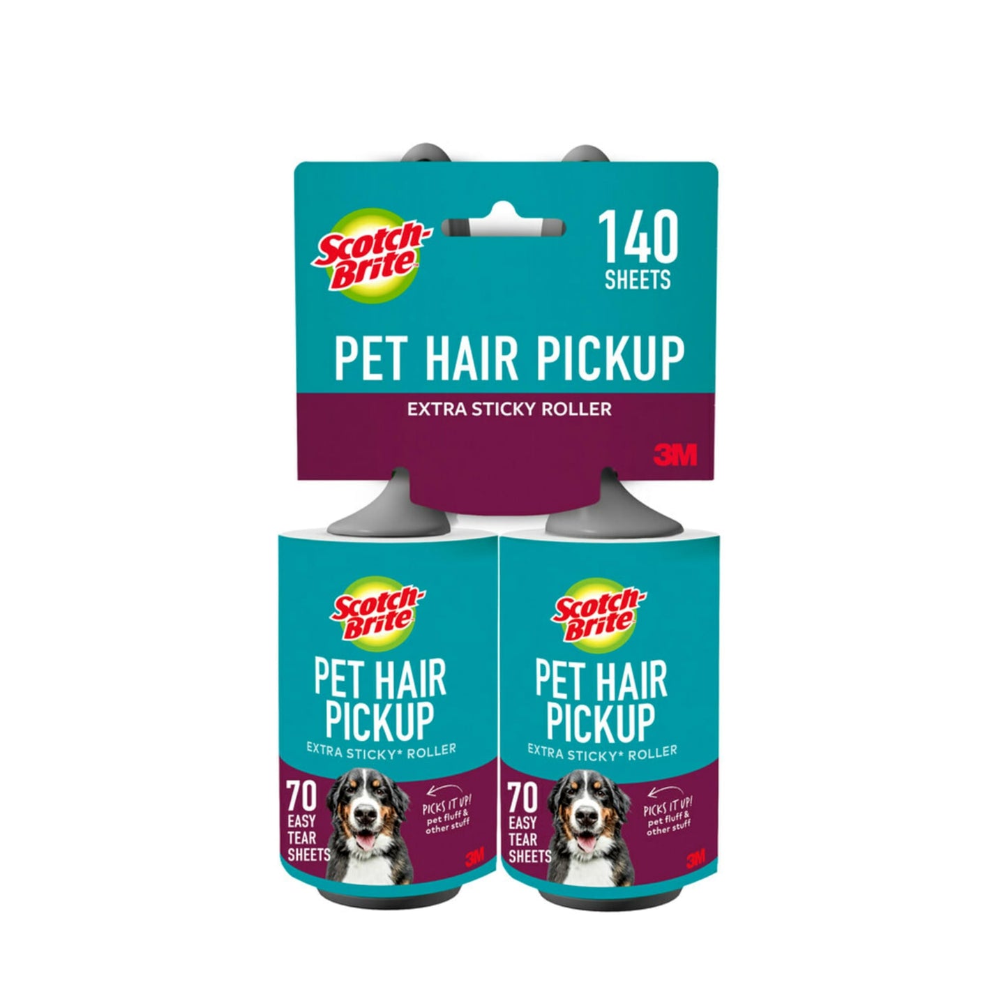 Scotch-Brite Pet Hair Pickup Extra Sticky Lint Roller, Designed for Removing Fur + Fluff on Couches, Clothes, Dog and Cat Beds, & More, 2 Pack, 140