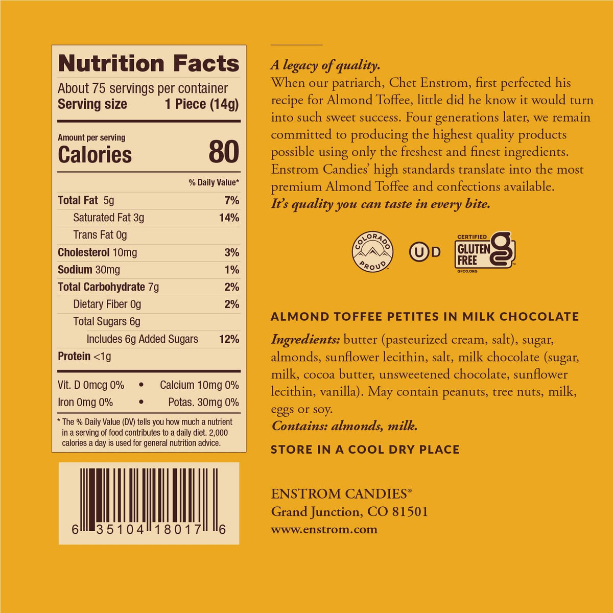 Enstrom Almond Toffee Petites, Milk Chocolate