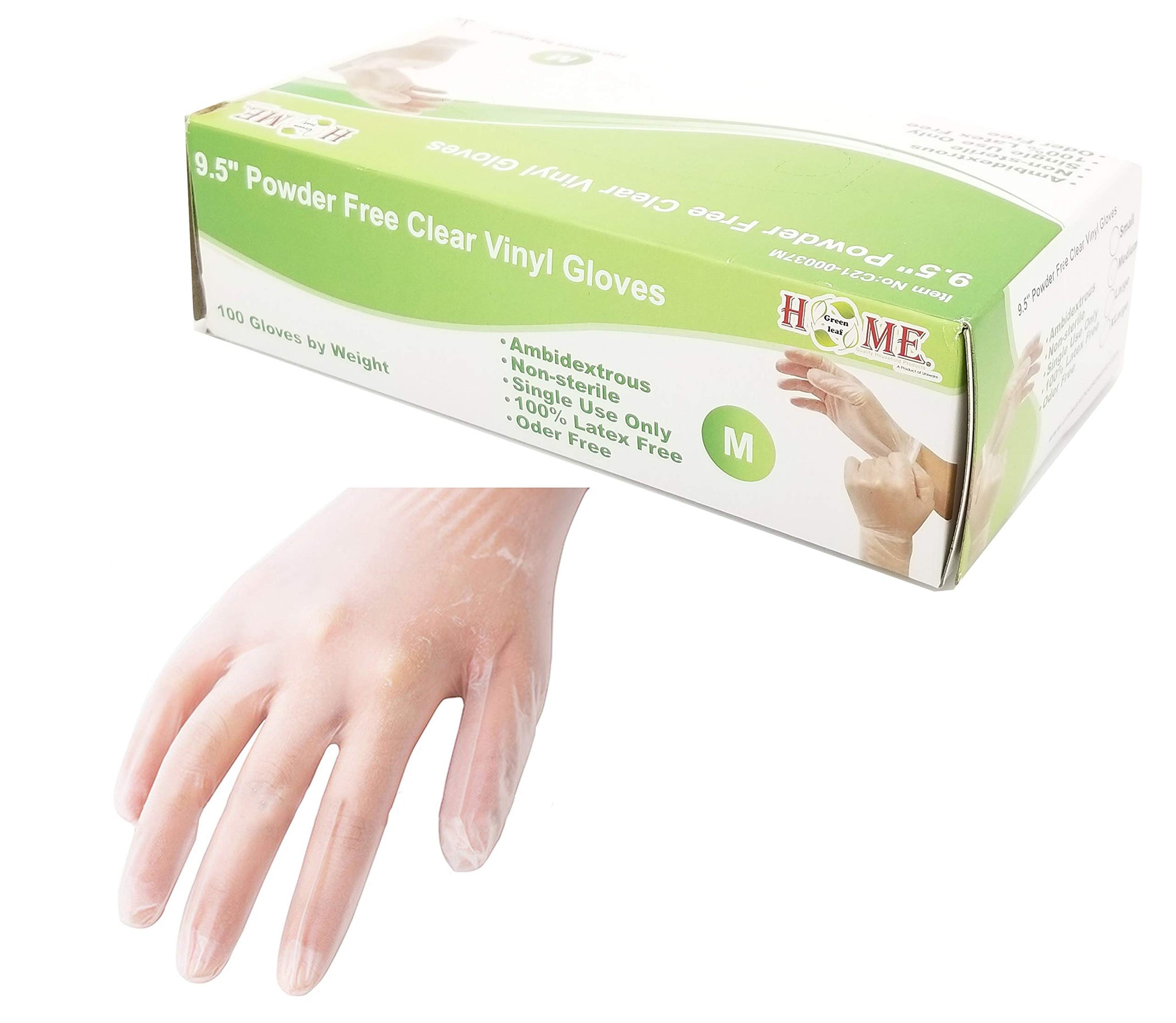 Uniware 100 pc 9.5" Single-Use Powder Free Clear Vinyl Gloves, Disposable Gloves, Ambidextrous, Non-Sterile, Latex & Odor Free (Large)