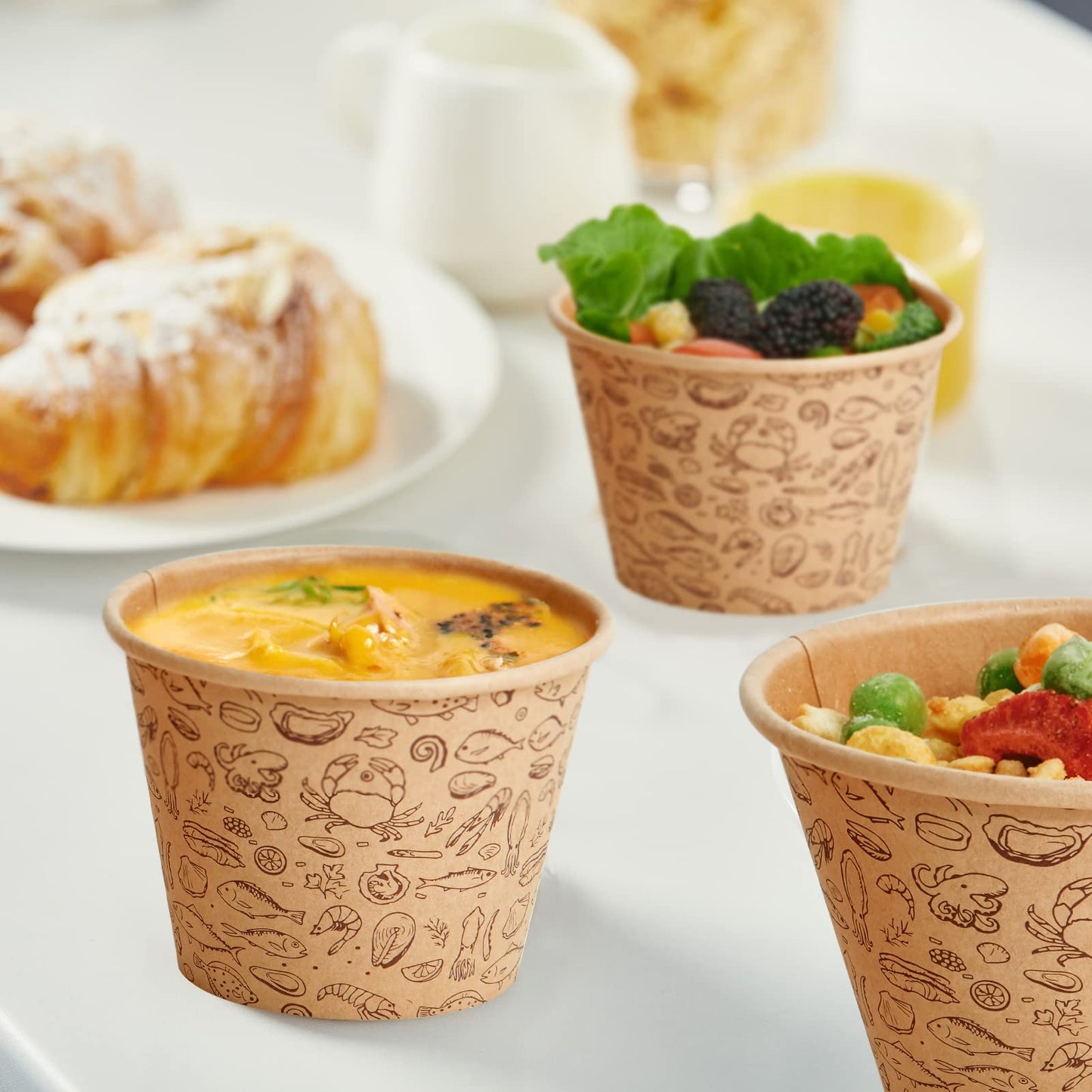 LITOPAK 50 Pack 8 oz Paper Containers with Vented Lids, Kraft Paper Food Cups, Soup Containers Cups with Lids, Disposable Bowls for Hot Soup