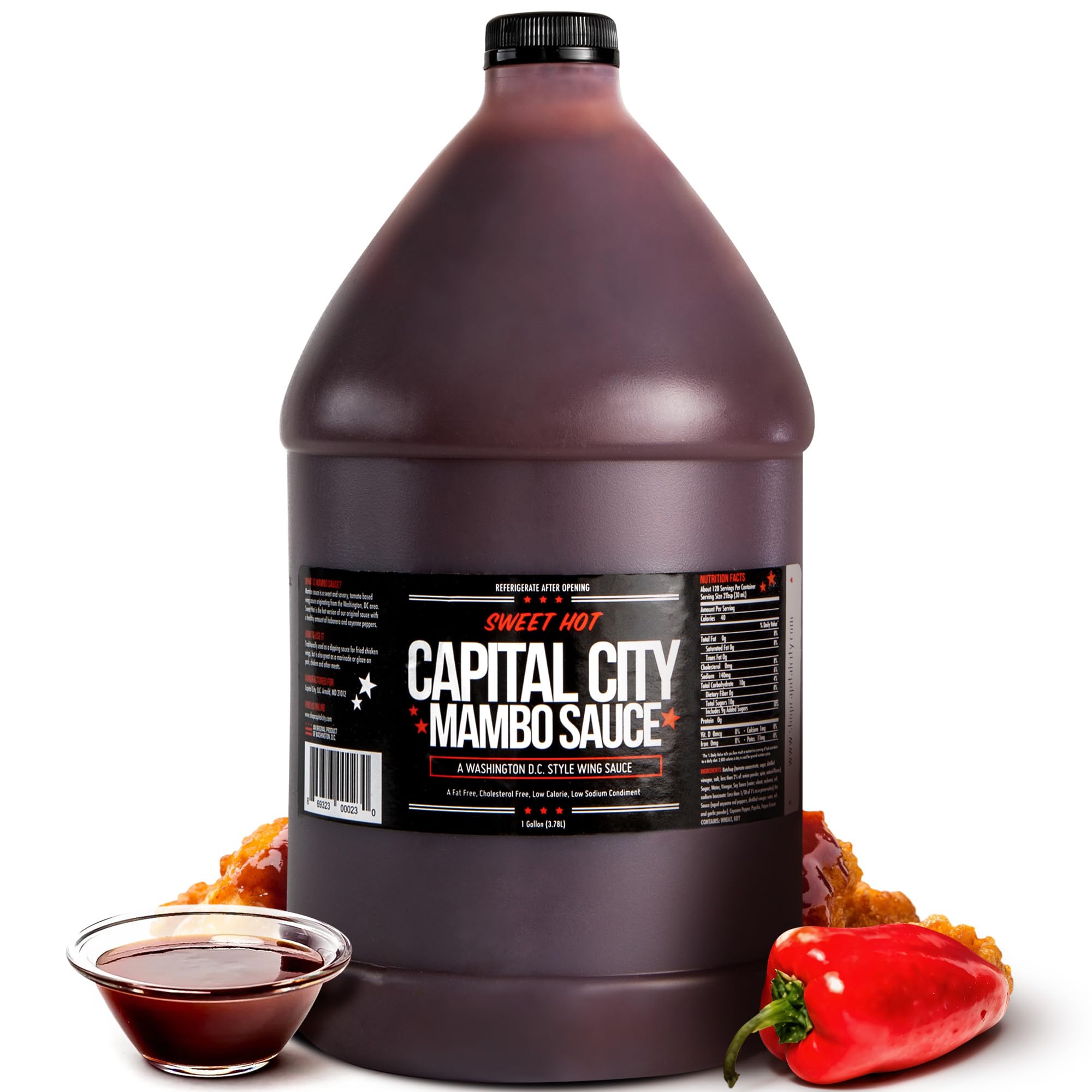 Capital City Mambo Sauce Sweet Hot, Washington DC Wing Sauces, Perfect Condiment for Wings Chicken Pork Beef Seafood Burgers Rice or Noodles, 128oz (1
