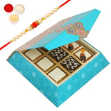 Ghasitaram Gifts Rakhi Gifts for Brothers Rakhi Sweets - 9 pcs Assorted Choco Dryfruit Bites SQ Box with Beads Rakhi