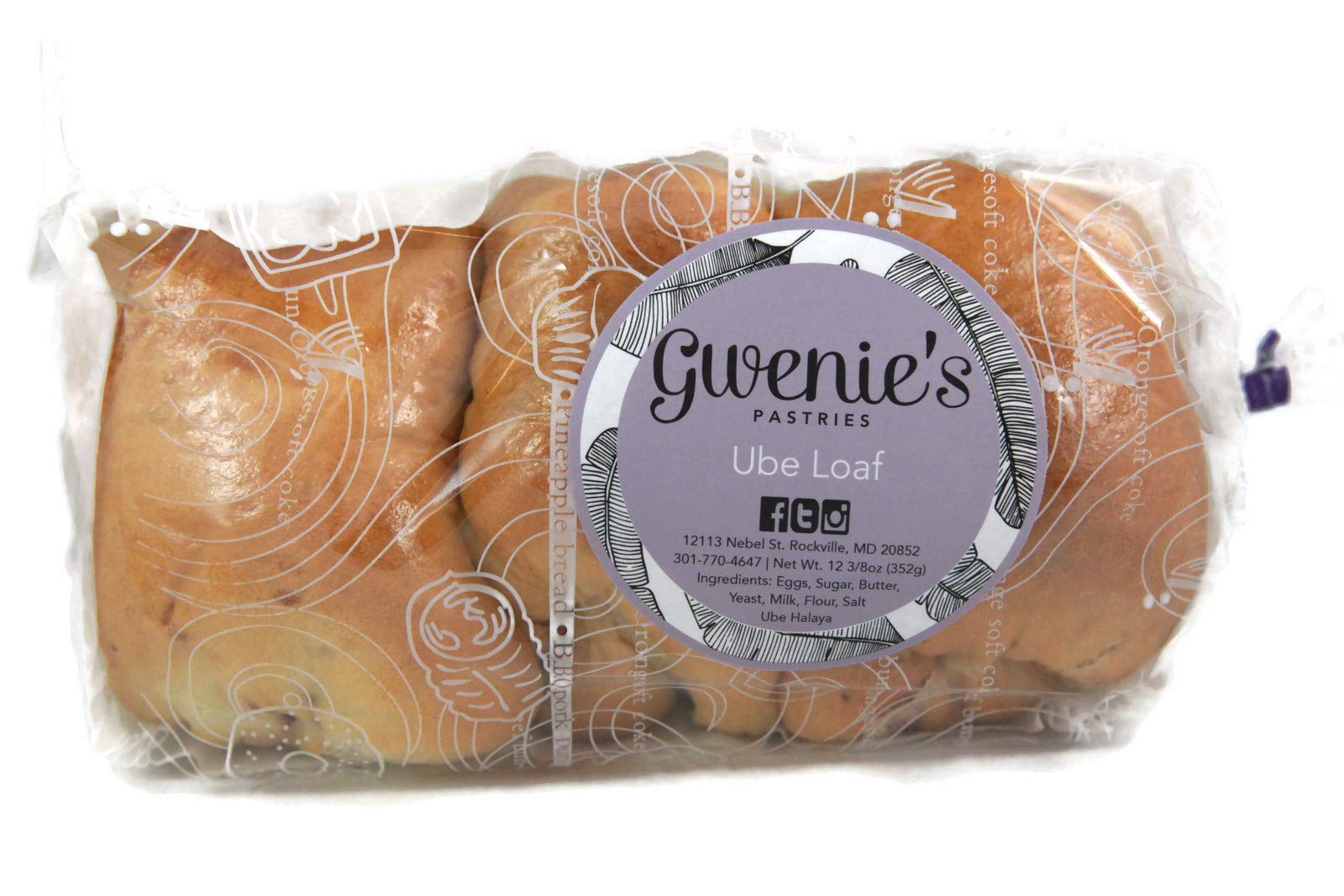 Gwenie's Pastries Ube Loaf (3 Pack) Consume within 5 days or refrigerate