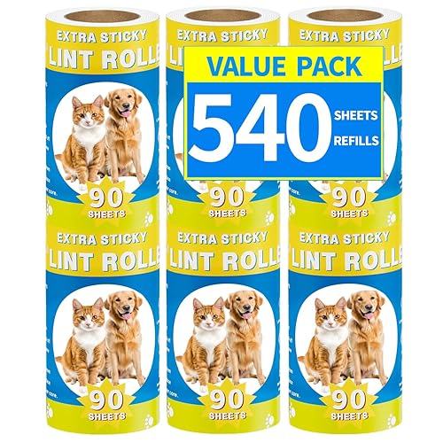 Lint Rollers Refills 540 Sheets Extra Sticky Lint Remover Replacement Refills for Clothes, Furniture, Carpet, Dog and Cat Hair Removal (540 Sheets