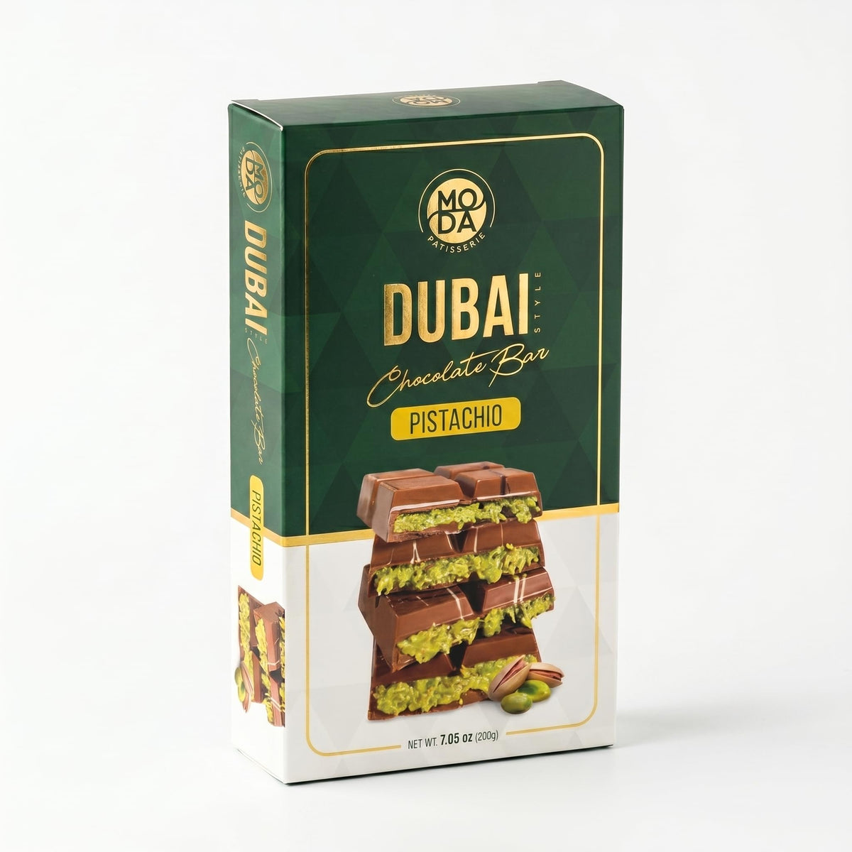 Moda Dubai Chocolate Bar - Premium Milk Chocolate with Pistachio Cream & Crispy Kataifi Filling, Gourmet Dubai Style Chocolate, Authentic Middle