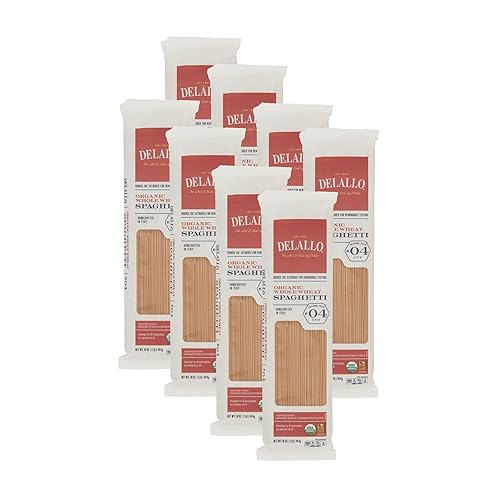 DeLallo Whole Wheat Spaghetti, 1 Pound Bag, 8 Pack, 100% Organic Noodles, Pasta from Italy, Whole Grain, Cooks Al Dente