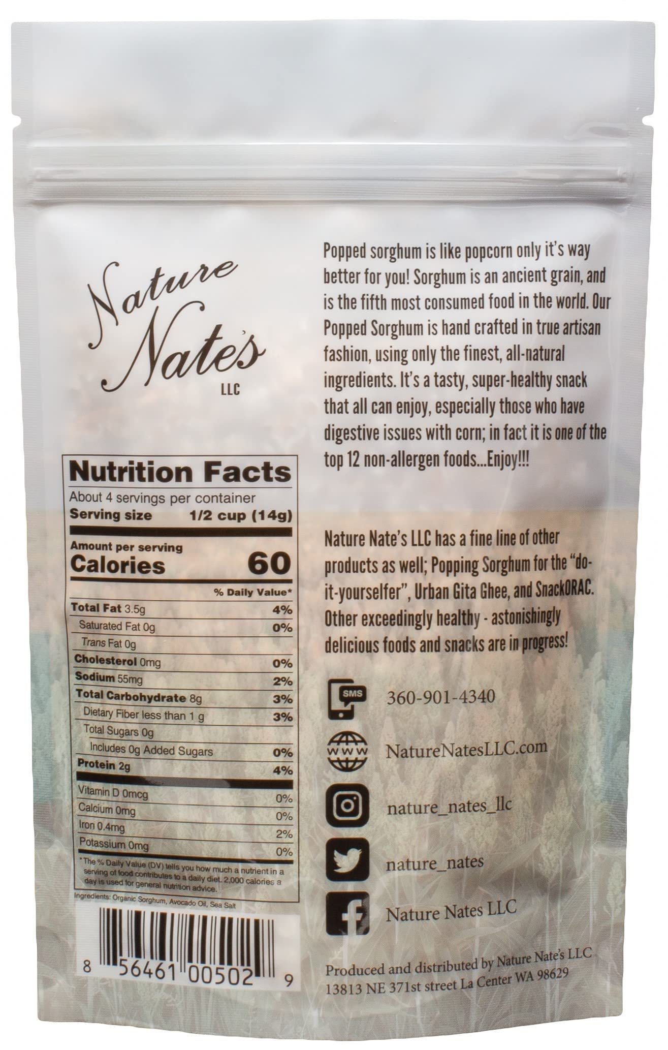Nature Nate’s Popped Sorghum, Popcorn Alternative, Avocado Oil Sea Salt - Sorghum, Keto & Gluten Free, Healthy Snacks, Better Than Popcorn, Made in