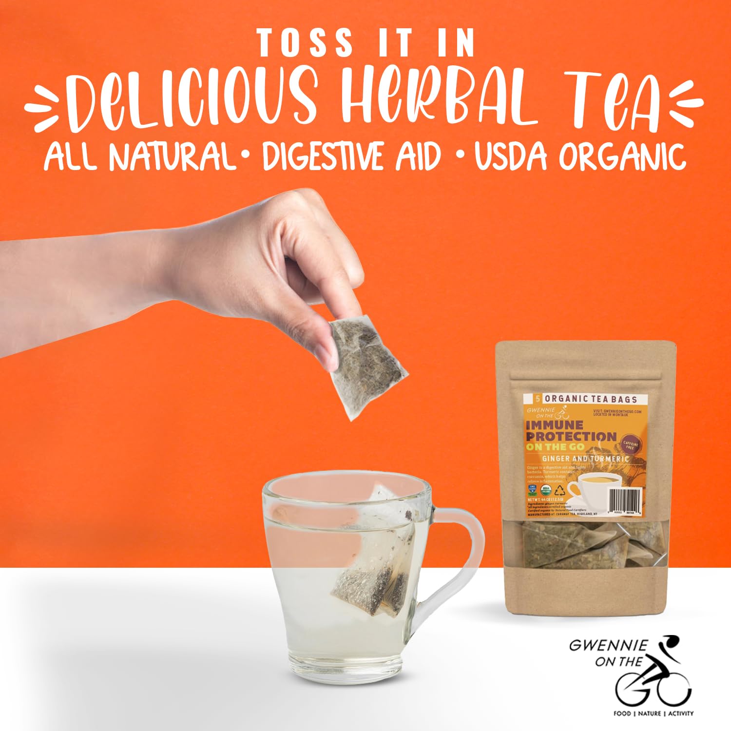 Gwennie on the GO - Immune Protection on the GO | Organic Ginger & Turmeric | USDA Certified| Digestive & Immune Support Herbal Tea |2-Pack | 5