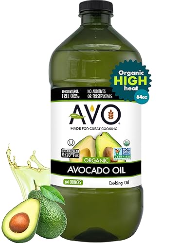 AVO Organic Avocado Oil for Cooking, Frying, Baking, Salads, Vinaigrette, Marinades - General Organic Cooking Oil 64 Fl-oz (Half a Gallon), NO