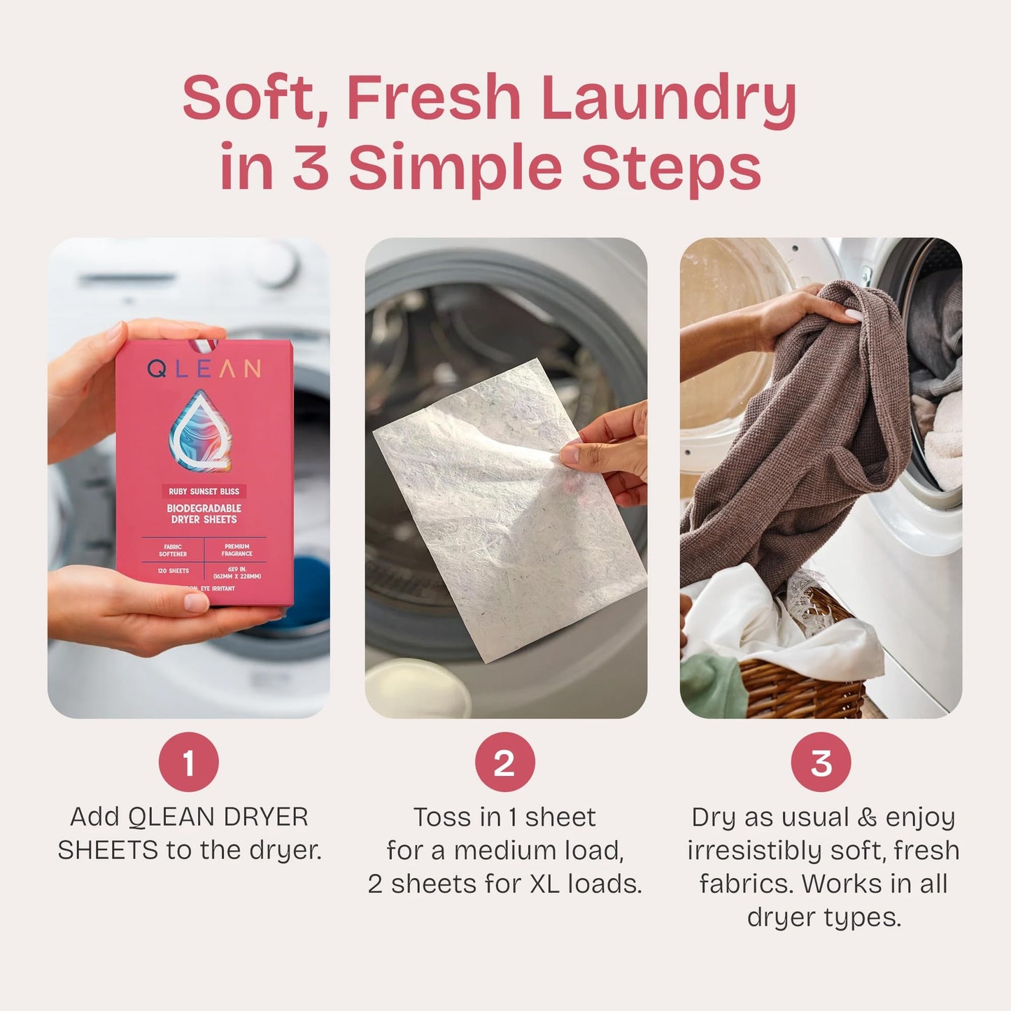 QLEAN Dryer Sheets | Natural Fabric Softener & Removes Static Cling | Vegan Laundry Softener | Soft, Fresh Laundry, Perfect for Clothes and Beddings
