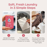 QLEAN Dryer Sheets | Natural Fabric Softener & Removes Static Cling | Vegan Laundry Softener | Soft, Fresh Laundry, Perfect for Clothes and Beddings