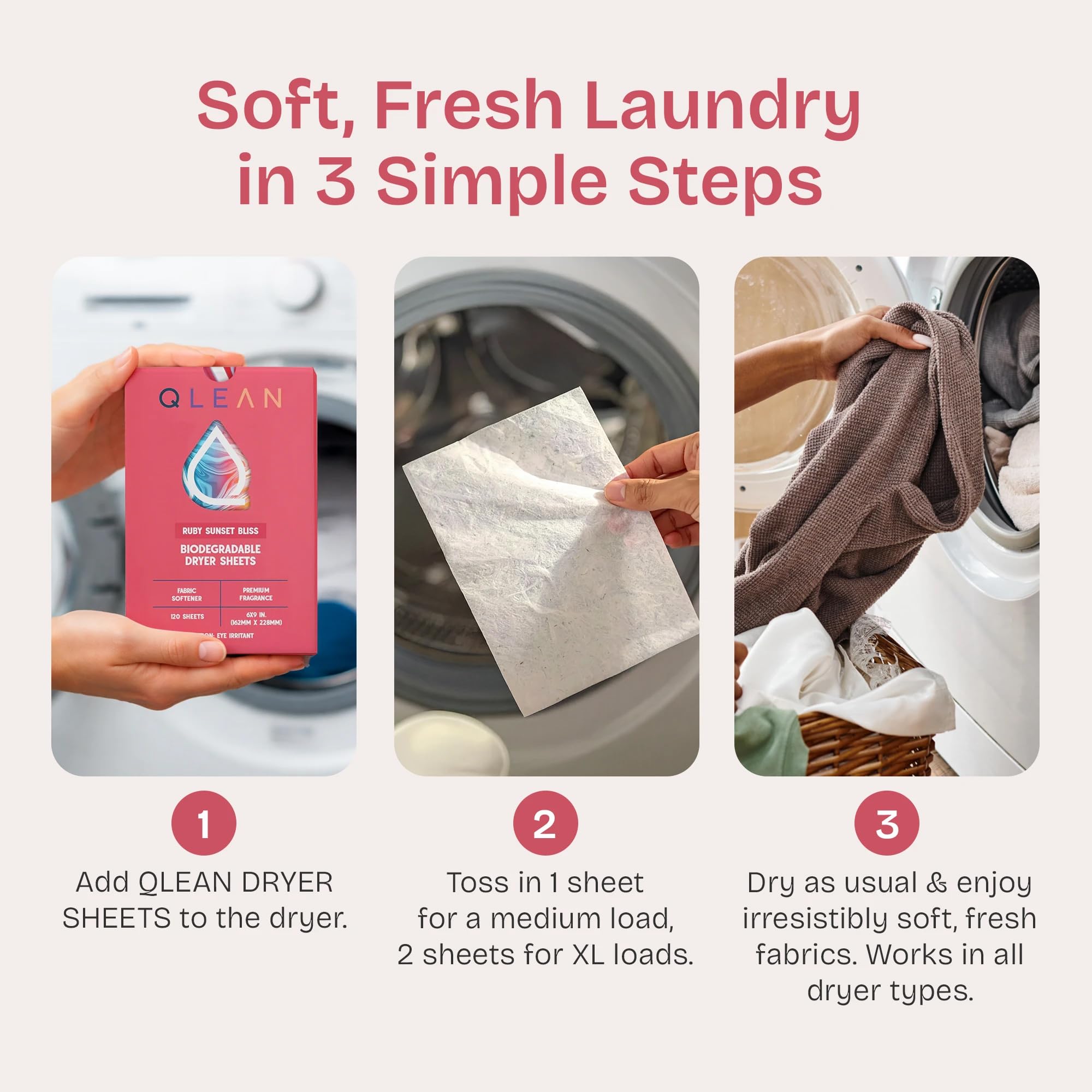 QLEAN Dryer Sheets | Natural Fabric Softener & Removes Static Cling | Vegan Laundry Softener | Soft, Fresh Laundry, Perfect for Clothes and Beddings