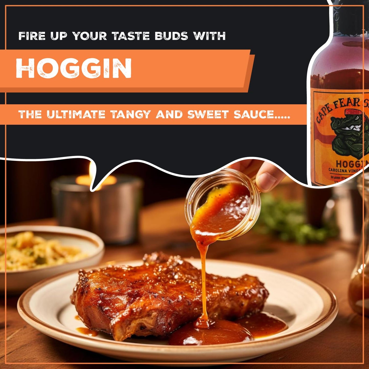 Cape Fear Sauces Hoggin Carolina Vinegar Sauce, 12FL OZ Perfect Tangy Vinegar Based BBQ Sauce for Pulled Pork, Ribs, and Chicken, Traditional Carolina