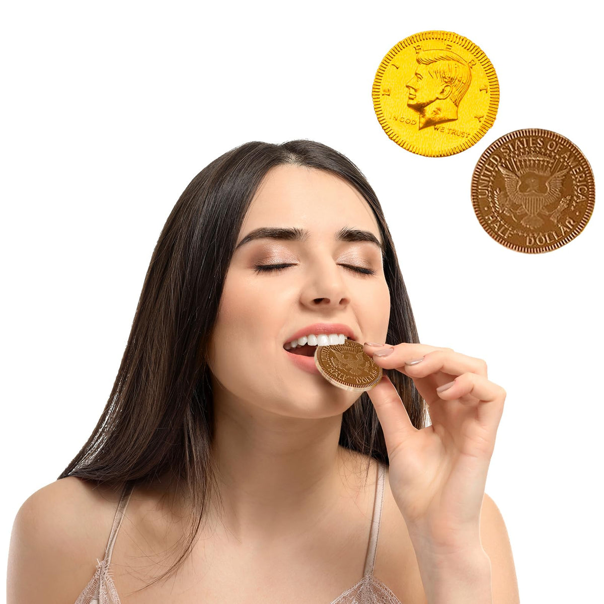Fruidles Coins in Mesh Bags, 10 Half-Dollar Gold Coins, 18oz (12 Mesh Bags)