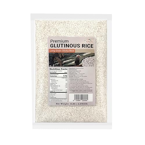 Apexy Premium Long Grain Sweet Rice 5 lb - Glutinous Sticky Rice, Non-GMO | Perfect for Asian Desserts, Sushi, Dumplings & Sticky Rice Dishes | Soft, Chewy Texture