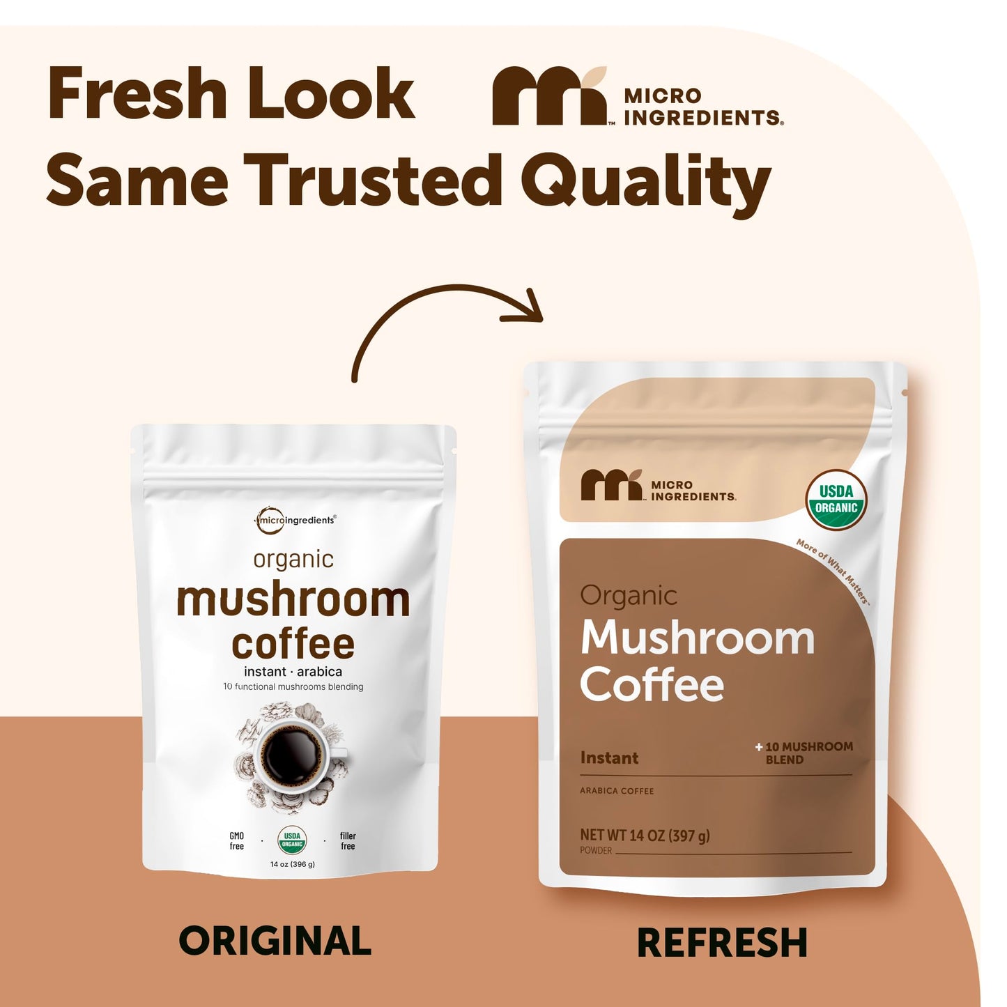 Organic Instant Mushroom Coffee, 14 oz | Medium Roast Arabica | 10-Mushroom Blend with Lion’s Mane, Reishi, Chaga, & More | Certified Organic |