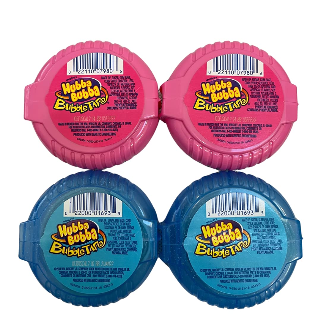 Hubba Bubba Original Bubble Tape and Sour Blue Raspberry Bundle | 6 Feet of Gum Each 2 Flavor Pack 4 Total Ounce (Pack 4)