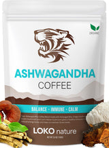 Tiger Ashwagandha Instant Mushroom Coffee - 30 Servings Arabica Blend with Reishi, Chaga & Lion's Mane | Adaptogen, Vegan, Antioxidant Support